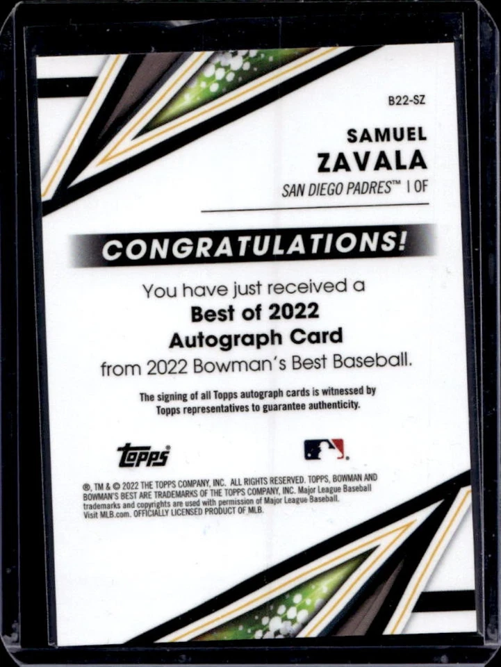 2022 Bowman's Best Samuel Zavala Auto Atomic Refractor #4/25 Padres - Image 2 of 2