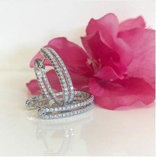 2Ct Round Lab-Created Diamond Women Hoop Huggie Earring 14K White Gold Plated