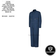 Insulated Coverall Work Wear 65 Polyester 35 Cotton Quilted Lining Zipper Chest