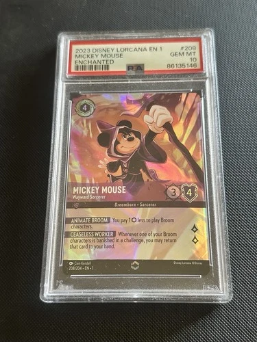 Ravensburger Disney Lorcana Mickey Mouse Wayward Sorcerer Enchanted Holo PSA 10