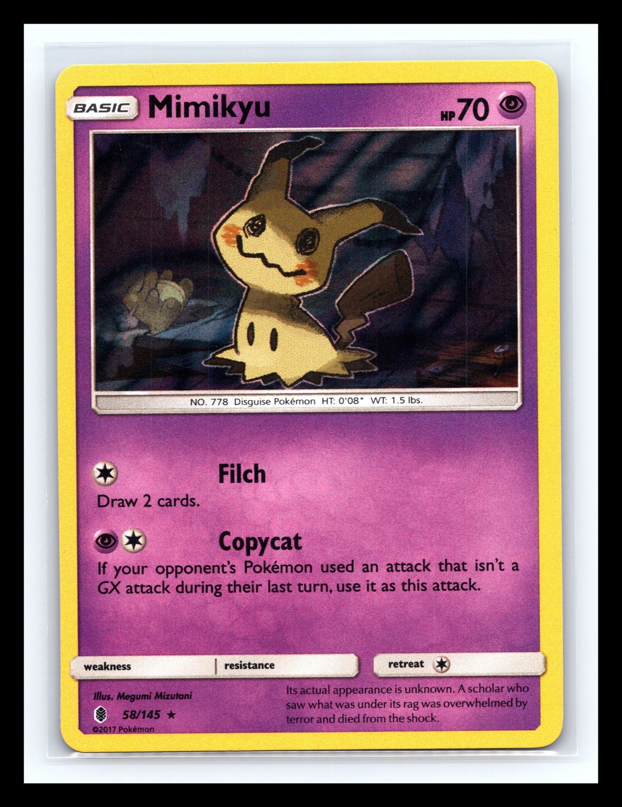 💥 Pokemon 2017 Card Mimikyu Guardians Rising Holo Rare 58/145