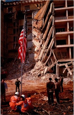 US Embassy Beirut Lebanon Bombing Building Collapse Flag Postcard