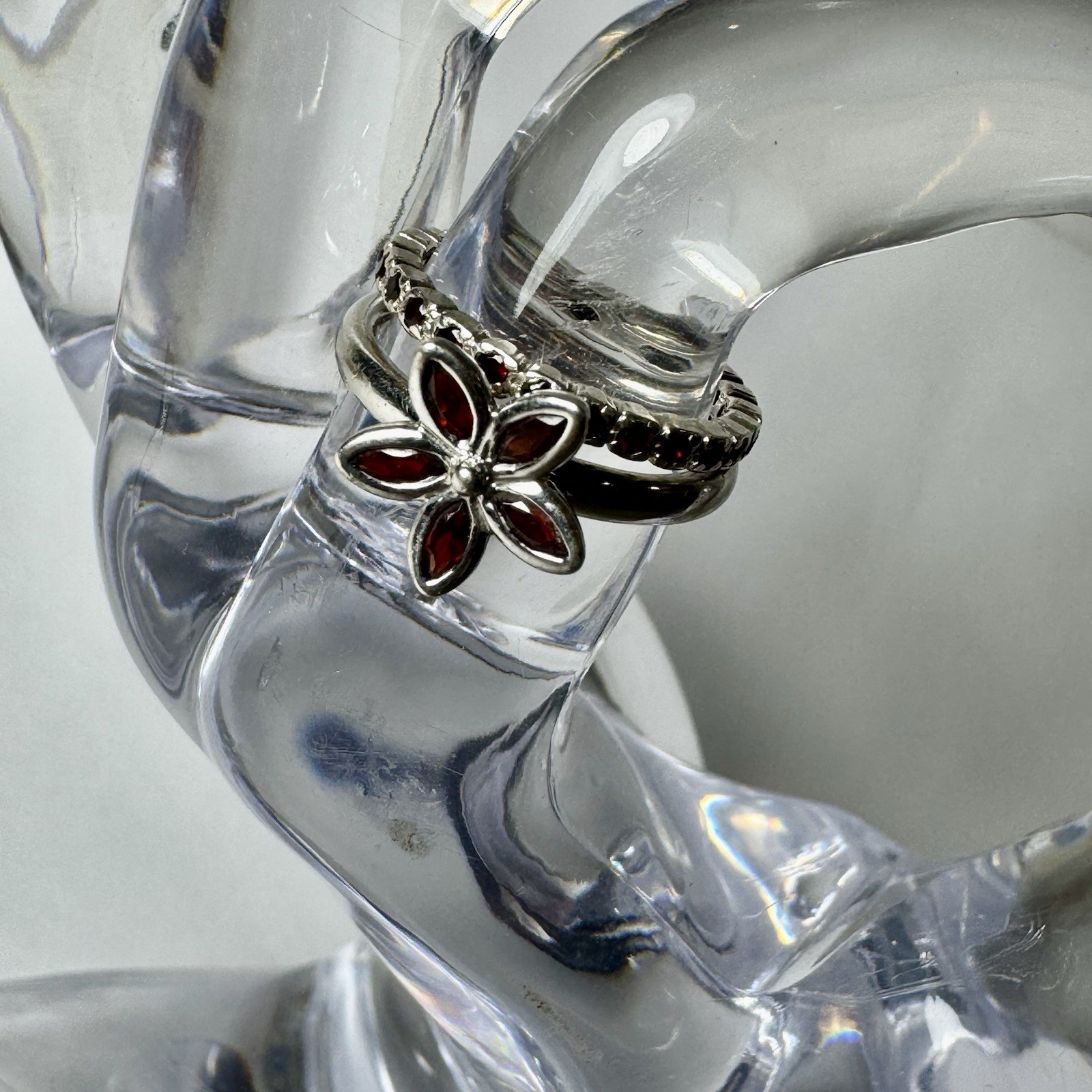 Stackable Garnet and Sterling Silver Rings Flower… - image 2