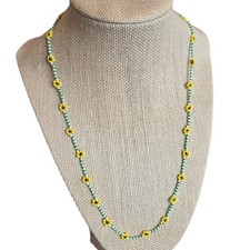 Roxanne Assoulin Necklace Flower Bead Yellow Green Lightweight Kidcore Colorful