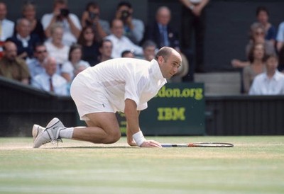 Andre Agassi USA on the ground after falling at the Wimbledon Lawn- Old Photo