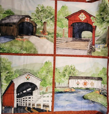 Fabric Panel - Covered Bridges Barn Art Quilt...