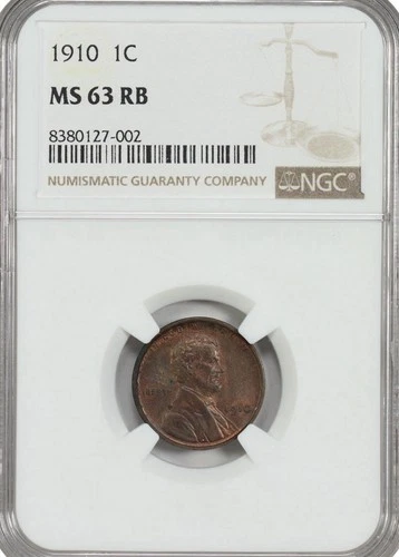 1910 Lincoln Wheat Cent 1c NGC MS 63 BN with Original Colors