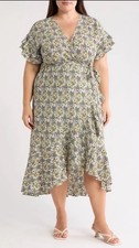 Max Studio London Floral Wrap Midi Dress Flutter Sleeves – Size 1X – NWT