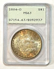 1884-O MORGAN SILVER DOLLAR PCGS MS63, BEAUTIFUL TONED COIN, GEN 1.2 RATTLER