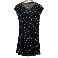 Womens Gap XL Black Polka Dot Mesh Mini Dress Ruched