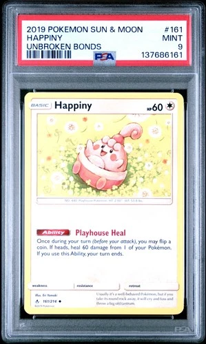 2019 POKEMON SUN & MOON UNBROKEN BONDS #161 HAPPINY PSA 9