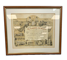 Framed Vtg 1914 &ldquo;El Laurel de Baco&rdquo; &pound;185 Spanish Brewery Bond Certificate Madrid