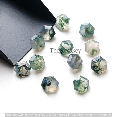 Natural Moss Agate Hexagon Faceted Cut Green Inclusion High Clarity Gemstone