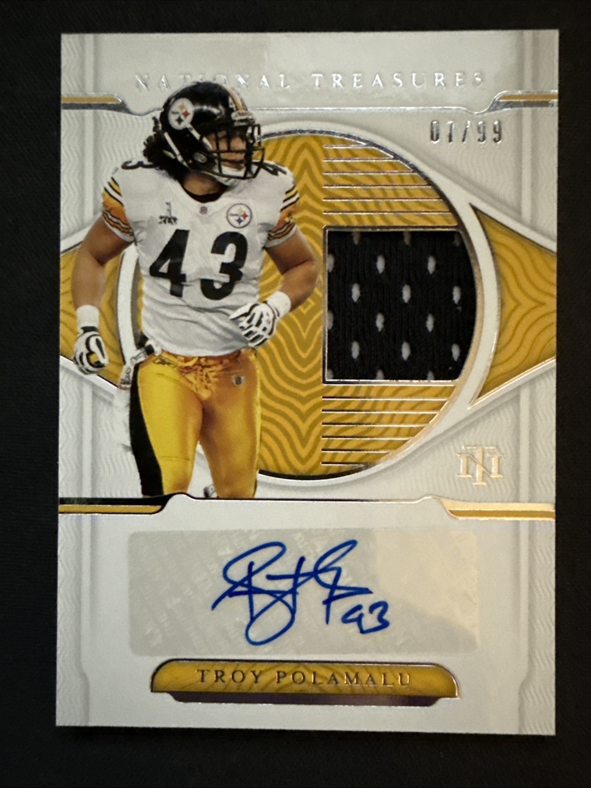 2021 Panini National Treasures - Troy Polamalu /99 Patch Auto Player Worn