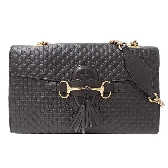 GUCCI Sac Bandoulière Micro Sima Horsebit Cuir Noir 449635 Chaîne 190117