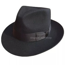 Classic Black 100 Wool Felt Godfather Gangster Mobster Gentleman Fedora