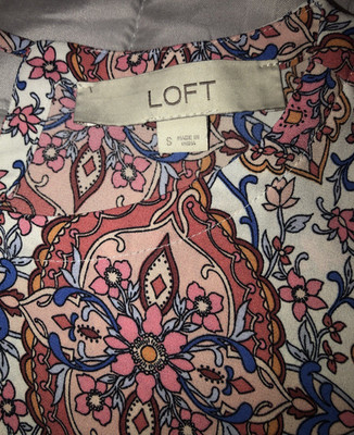 ANN TAYLOR LOFT Sz Small Geometric Tile Pink White Tunic Flutter Sleeve