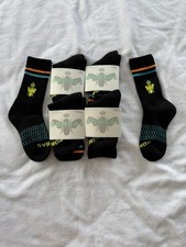 Bombas Crew Socks Youth XS 5 PAIR LOT Black With Teal  Orange Stripe - NEW