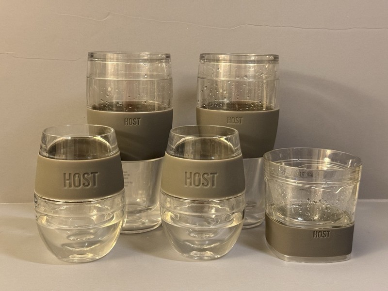 Host Freeze Cooling Glasses, 2 16oz Beer, 2 8.5oz Wine, 9oz Whiskey, Clear-Gray