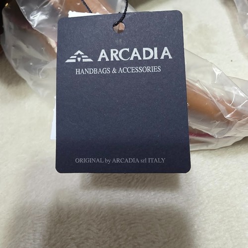 Cinturino doppio manico Arcadia Italy Gina beige marrone oro ferramenta pelle verniciata - Foto 7 di 15