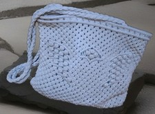 Ivory Macrame Bag Crossbody Hand Made in Philippines Boho 11x11 Inch Vintage