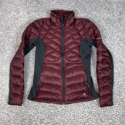 Columbia Jacket Womens Medium Red Omni-Heat Down Full Zip Puffer Hiking 700 Logo