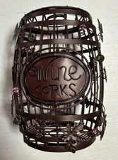 Rustic Metal Brown Wine Barrel Cork Collector, Very Cute Decor
