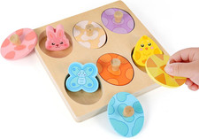 Easter Basket Stuffers for Toddlers 1-3, Wooden Dinosaur Egg Color Matching Puzz