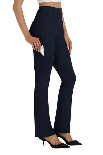 Women Bussiness Slacks Pant Soft Comfy Elastic Casual Stretch Bootcut Trousers - Picture 49 of 66
