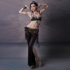 Women's Belly Dance Velvet Wrap Tassel Coins Hip Skirt Scarfs Waist Tribe Belt