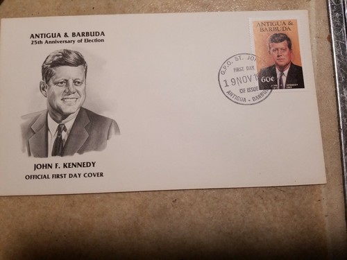 ANTIGUA JOHN F. KENNEDY 25th ANNIVERSARY OF ELECTION FIRST DAY COVER 60 cents - Picture 4 of 5