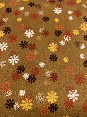 ''Playday'' Floral Fabric By S.E.I For Robert Kaufman Yellow Rust White Brown BTHY