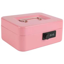 Steel Cash Box Combination Lock Removable Tray 7.87x6.30x3.54" Pink Safe