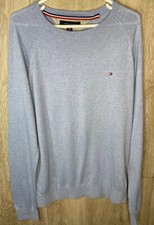 Tommy Hilfiger Men's Lightweight Crew Neck Sweater Cotton Blend Light Blue Large
