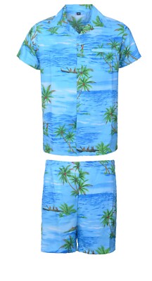 HERREN HAWAII HEMD KURZ HIRSCH STRAND HAWAII ALOHA URLAUB SCHICK SB ROT COCO SET