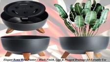 Elegant Roma Bowl Planter – Black Finish, Legs & Plugged Drainage for Versatile