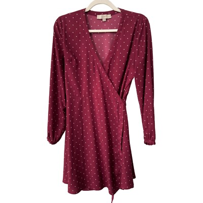 LOFT Wrap Mini Dress Women Petite Star Print Maroon Boho Hippie Preppy  Career