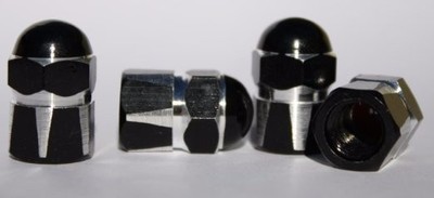 Anodized Aluminum Alloy Valve Stem Cap 4 pack Set Black 2 tone Dress Up Kit NEW 