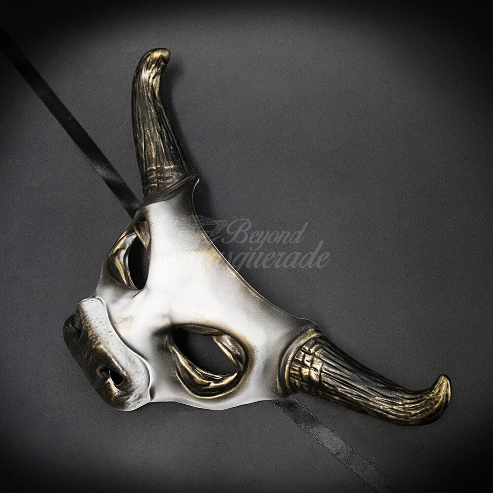 Animal Masquerade Mask Men Bull White Gold M31185 - Image 3 of 4