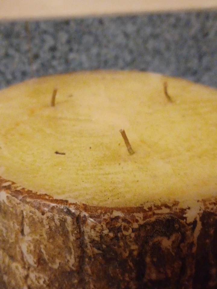 Gran tronco de árbol de velas de pilar de 3 mechas con acento plateado con plato de metal Foto 4 de 4