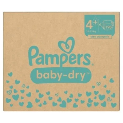 Pampers Baby Dry Extra Absorption Nappies Size 4+ - 198 Nappies