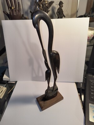 Hand Carved Crane And Baby Come C.