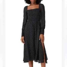 Reformation Women's Rowan Black White Polka Dots Long Sleeve Midi Dress Size Sm