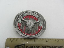 Vintage Buckles of America Native American Design Cow Skull Enamel Belt Buckle