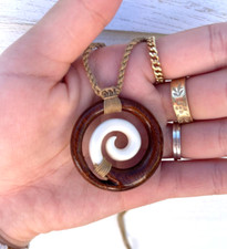 Genuine Koa Wood Hawaiian Design Jewelry Spiral Pendant Choker/Necklace 45010