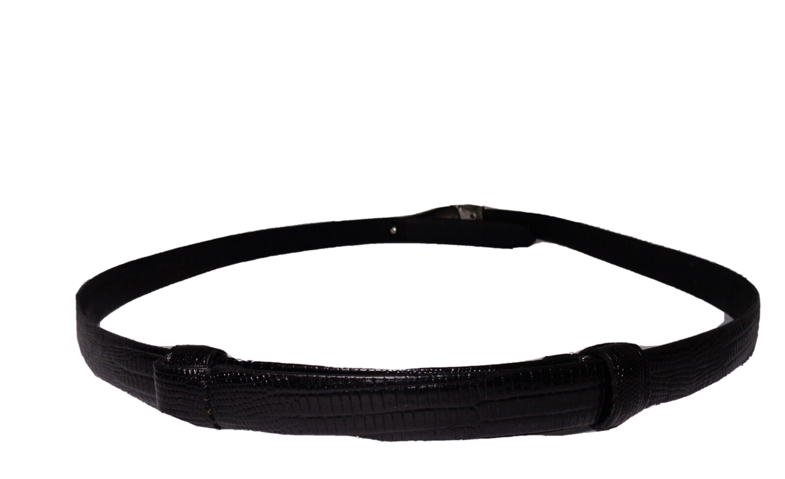 CHICO'S Black Leather Skinny Belt Alligator Silver Metal Hook