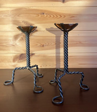 Patinated Copper and Iron Twisted Arts and Crafts Candle Holders