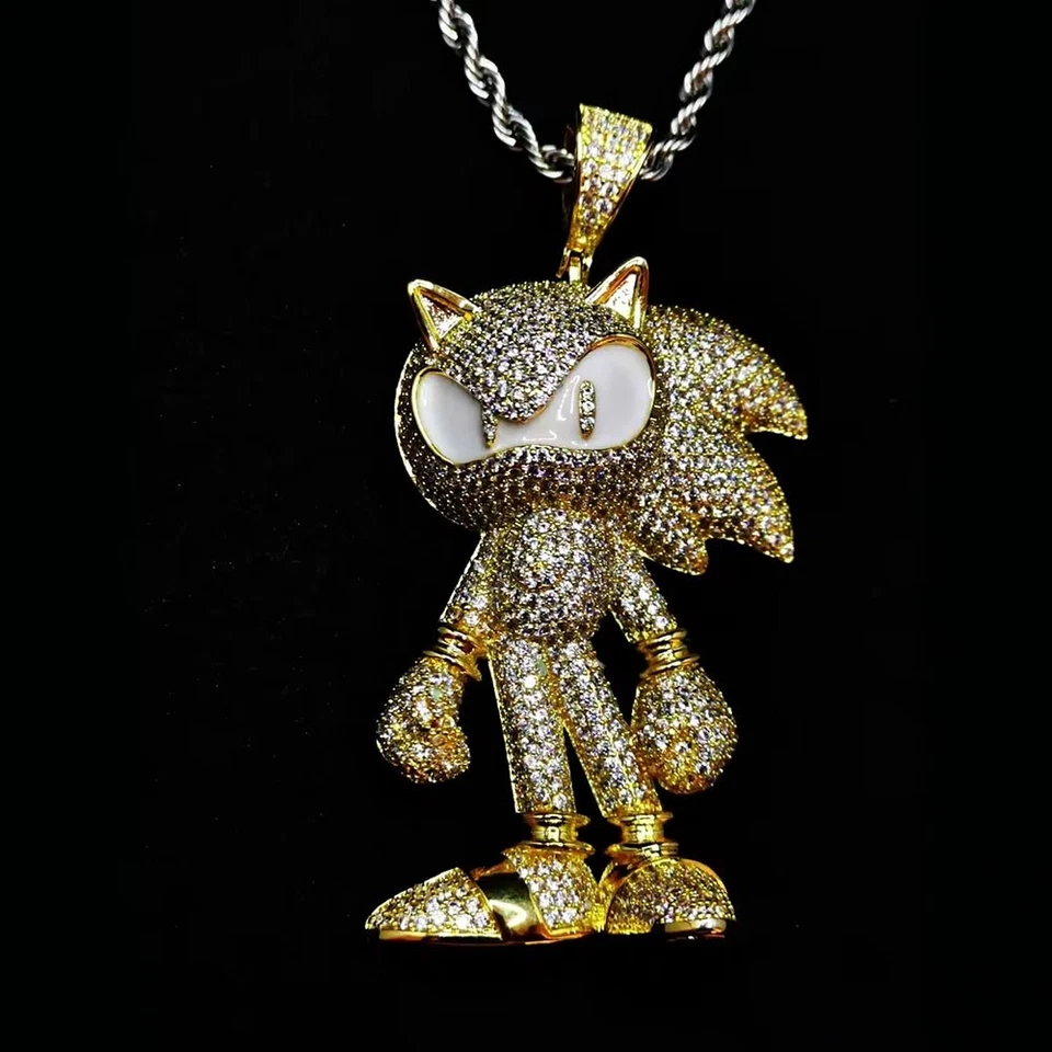 辉煌莫桑石 14K 黄金珐琅声波刺猬吊坠 2.5 — 第 4/4 张图片