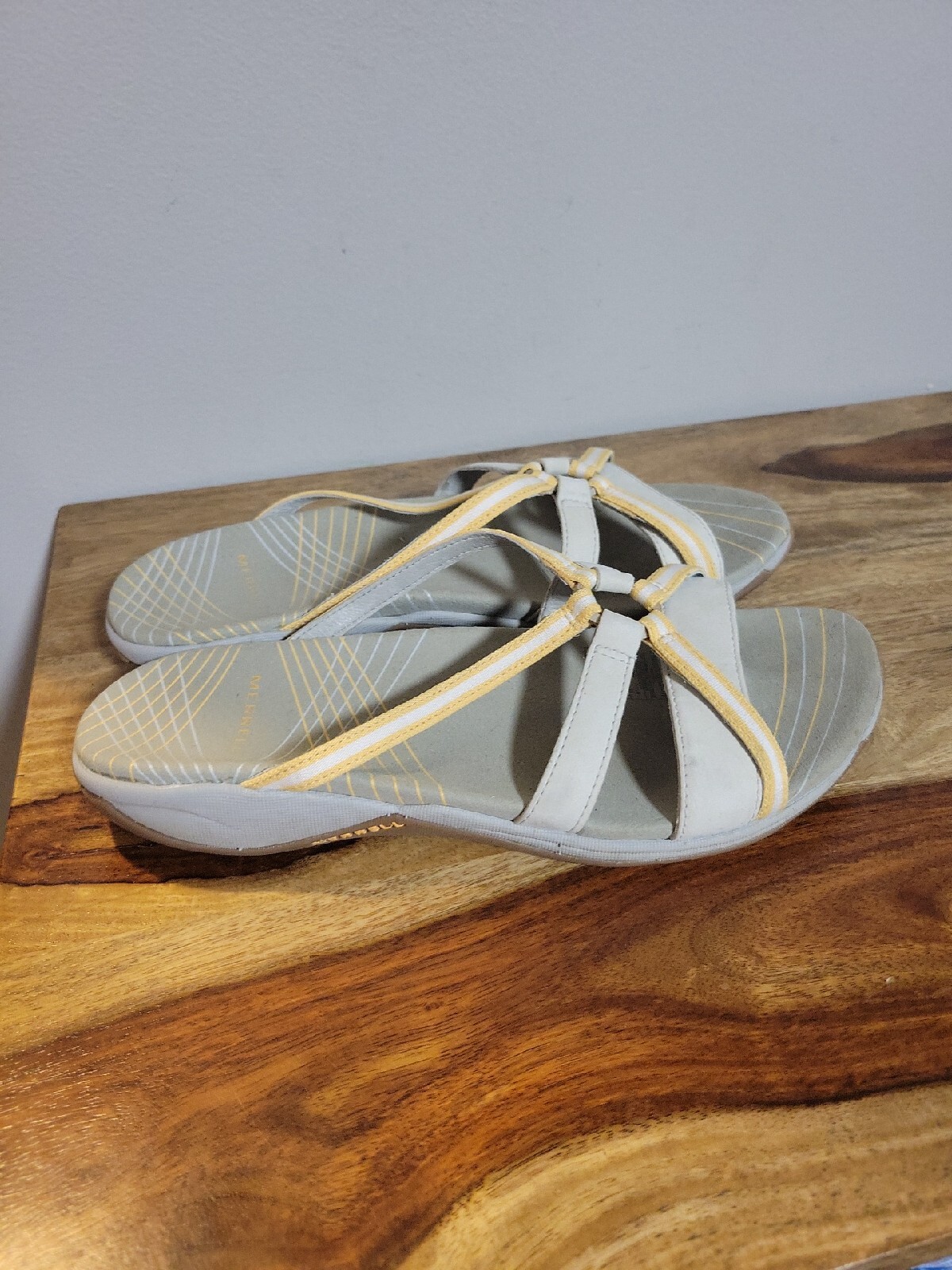 Merrell Sandali Camelia Giallo Marrone Pelle Slide Donna Tg 9 Usati Buone Condizioni