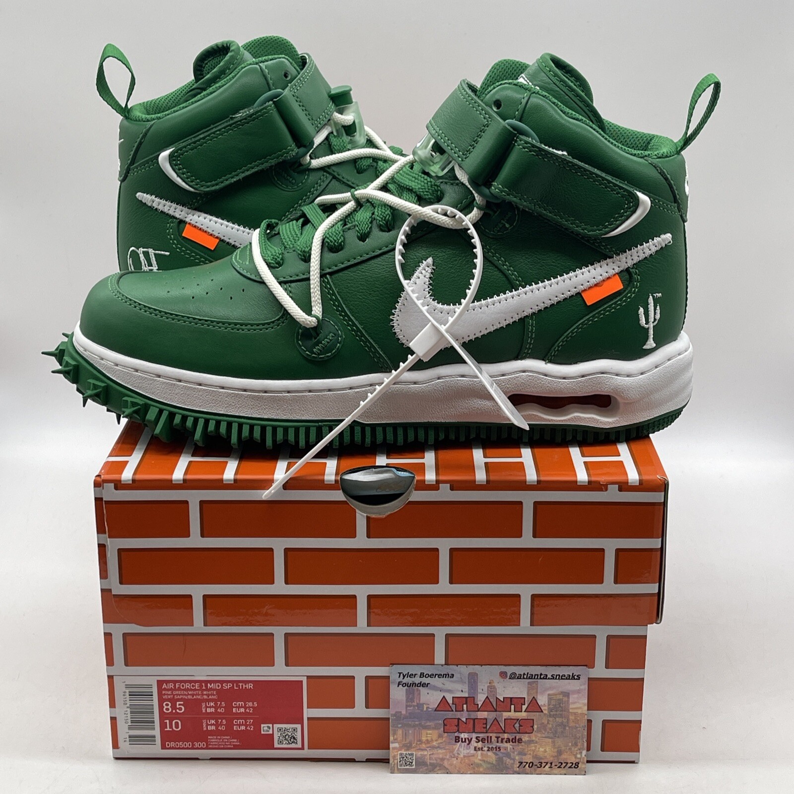 OFF WHITE X NIKE Taglia 8 5 Nike Off White x Air Force 1 SP pelle verde pino medio (DR0500 300)